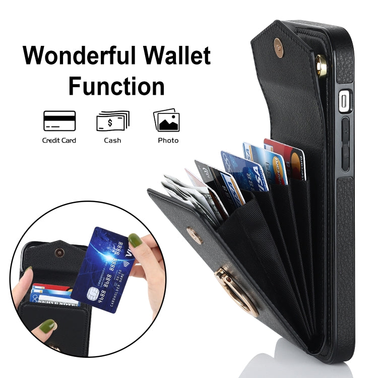 Custodia per telefono con slot per schede RFID con anello e cordino lungo, For iPhone 14, For iPhone 14 Plus, For iPhone 14 Pro, For iPhone 14 Pro Max