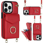 Custodia per telefono con slot per schede RFID con anello e cordino lungo, For iPhone 14, For iPhone 14 Plus, For iPhone 14 Pro, For iPhone 14 Pro Max