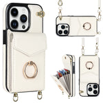 Custodia per telefono con slot per schede RFID con anello e cordino lungo, For iPhone 14, For iPhone 14 Plus, For iPhone 14 Pro, For iPhone 14 Pro Max