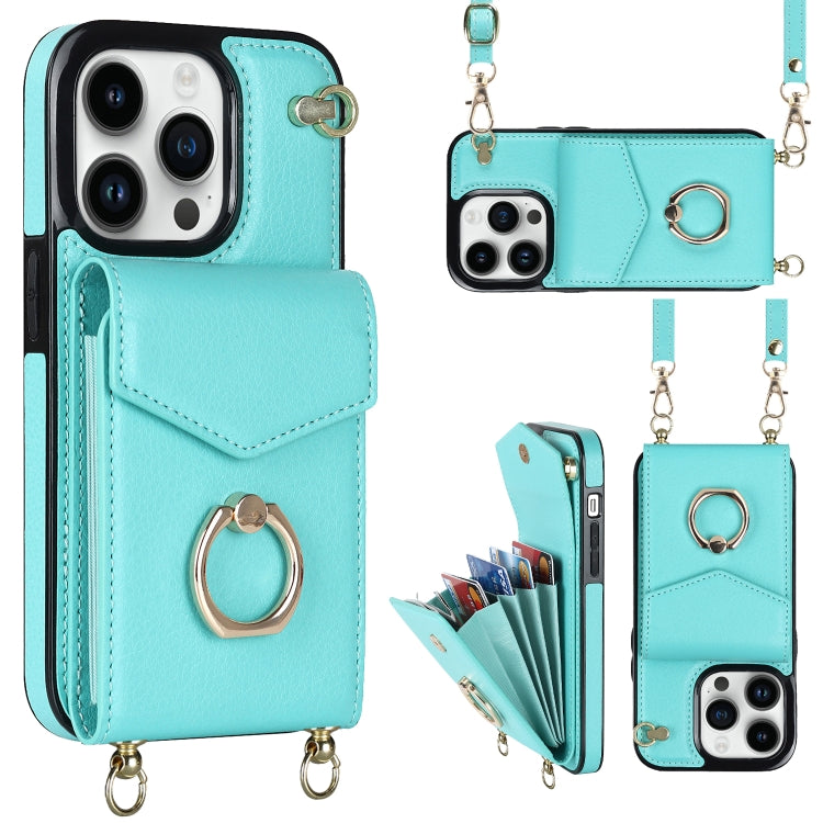 Custodia per telefono con slot per schede RFID con anello e cordino lungo, For iPhone 14, For iPhone 14 Plus, For iPhone 14 Pro, For iPhone 14 Pro Max