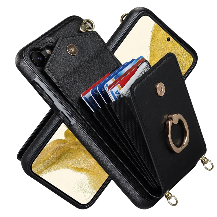 Custodia per telefono con slot per schede RFID con anello e cordino lungo, For Samsung Galaxy S22 5G, For Samsung Galaxy S22+ 5G, For Samsung Galaxy S22 Ultra 5G, For Samsung Galaxy S23 5G