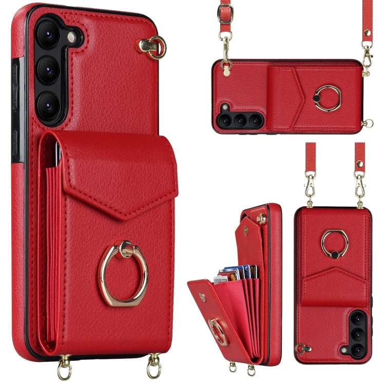 Custodia per telefono con slot per schede RFID con anello e cordino lungo, For Samsung Galaxy S22 5G, For Samsung Galaxy S22+ 5G, For Samsung Galaxy S22 Ultra 5G, For Samsung Galaxy S23 5G