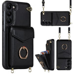 Custodia per telefono con slot per schede RFID con anello e cordino lungo, For Samsung Galaxy S22 5G, For Samsung Galaxy S22+ 5G, For Samsung Galaxy S22 Ultra 5G, For Samsung Galaxy S23 5G