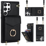 Custodia per telefono con slot per schede RFID con anello e cordino lungo, For Samsung Galaxy S22 5G, For Samsung Galaxy S22+ 5G, For Samsung Galaxy S22 Ultra 5G, For Samsung Galaxy S23 5G