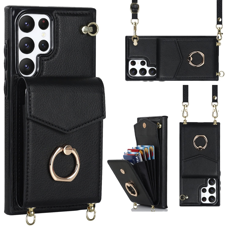 Custodia per telefono con slot per schede RFID con anello e cordino lungo, For Samsung Galaxy S22 5G, For Samsung Galaxy S22+ 5G, For Samsung Galaxy S22 Ultra 5G, For Samsung Galaxy S23 5G