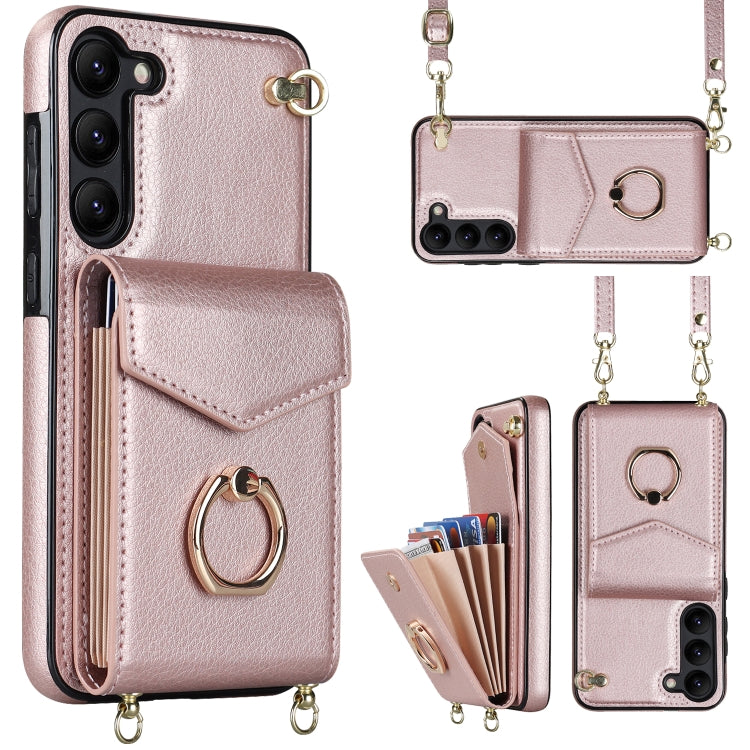 Custodia per telefono con slot per schede RFID con anello e cordino lungo, For Samsung Galaxy S23+ 5G, For Samsung Galaxy S23 Ultra 5G