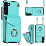 Custodia per telefono con slot per schede RFID con anello e cordino lungo, For Samsung Galaxy S23+ 5G, For Samsung Galaxy S23 Ultra 5G
