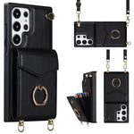 Custodia per telefono con slot per schede RFID con anello e cordino lungo, For Samsung Galaxy S23+ 5G, For Samsung Galaxy S23 Ultra 5G