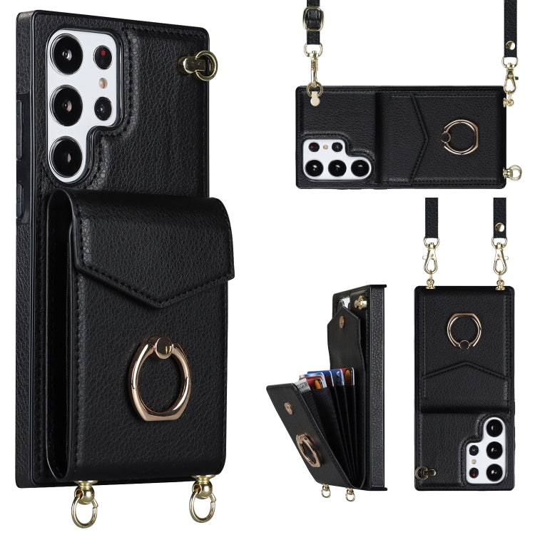 Custodia per telefono con slot per schede RFID con anello e cordino lungo, For Samsung Galaxy S23+ 5G, For Samsung Galaxy S23 Ultra 5G