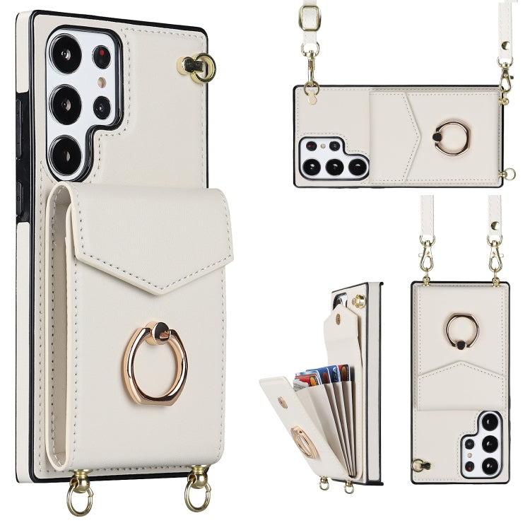 Custodia per telefono con slot per schede RFID con anello e cordino lungo, For Samsung Galaxy S23+ 5G, For Samsung Galaxy S23 Ultra 5G