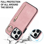 Anello retrò e custodia per telefono con slot per schede RFID con cerniera, For iPhone 14, For iPhone 14 Plus, For iPhone 14 Pro, For iPhone 14 Pro Max