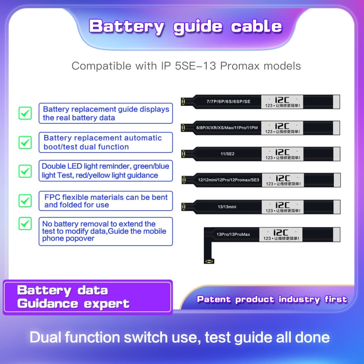 Cavo flessibile per test della cinghia di avvio della batteria i2C, For iPhone 5 SE / 6s / 6 Plus / 6s Plus / 7 / 7 Plus, For iPhone 8 / 8 Plus / X / XR / XS / XS Max / 11 Pro / 11 Pro Max, For iPhone 11 / SE2