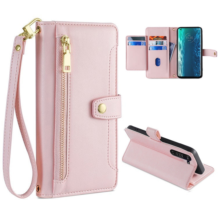Custodia per telefono in pelle con portafoglio con cerniera a tracolla, For LG Velvet, For Motorola Edge, For Motorola Moto G72 4G, For Motorola Edge X30