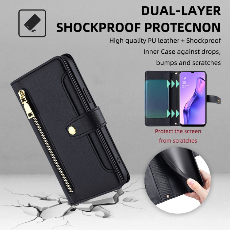Custodia per telefono in pelle con portafoglio con cerniera a tracolla, For OPPO A8 / A31 2020, For OPPO A54 5G, For OPPO A58 5G, For OPPO Reno9 Pro+ 5G