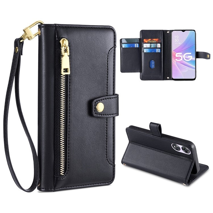 Custodia per telefono in pelle con portafoglio con cerniera a tracolla, For OPPO A8 / A31 2020, For OPPO A54 5G, For OPPO A58 5G, For OPPO Reno9 Pro+ 5G