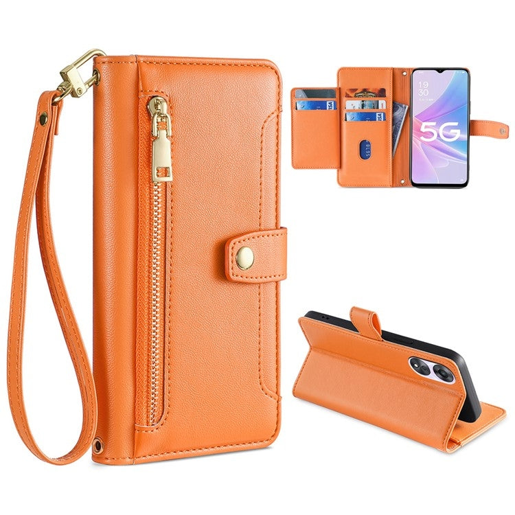 Custodia per telefono in pelle con portafoglio con cerniera a tracolla, For OPPO A8 / A31 2020, For OPPO A54 5G, For OPPO A58 5G, For OPPO Reno9 Pro+ 5G