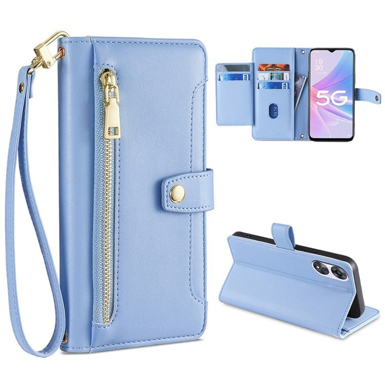 Custodia per telefono in pelle con portafoglio con cerniera a tracolla, For OPPO A8 / A31 2020, For OPPO A54 5G, For OPPO A58 5G, For OPPO Reno9 Pro+ 5G