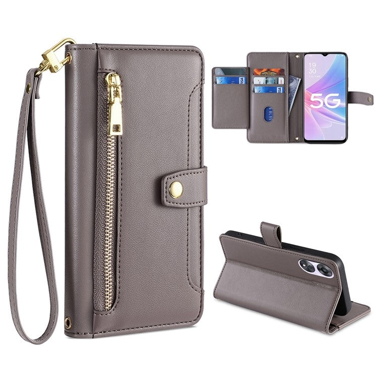 Custodia per telefono in pelle con portafoglio con cerniera a tracolla, For OPPO A8 / A31 2020, For OPPO A54 5G, For OPPO A58 5G, For OPPO Reno9 Pro+ 5G