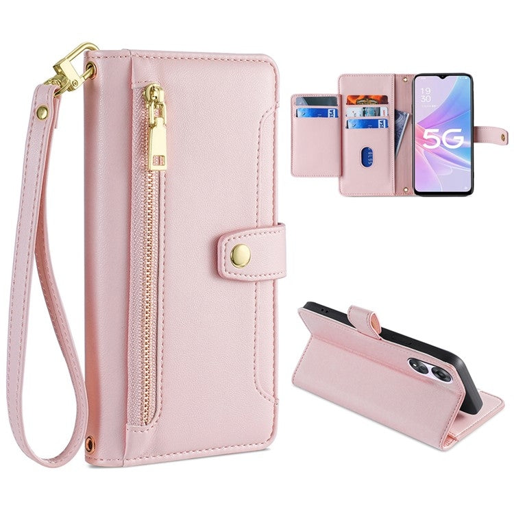 Custodia per telefono in pelle con portafoglio con cerniera a tracolla, For OPPO A8 / A31 2020, For OPPO A54 5G, For OPPO A58 5G, For OPPO Reno9 Pro+ 5G