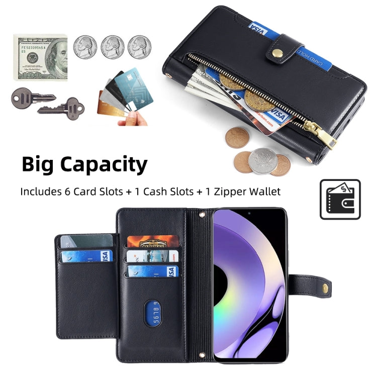 Custodia per telefono in pelle con portafoglio con cerniera a tracolla, For Realme 10 Pro 5G, For Realme GT2 Pro, For vivo X60, For vivo X90
