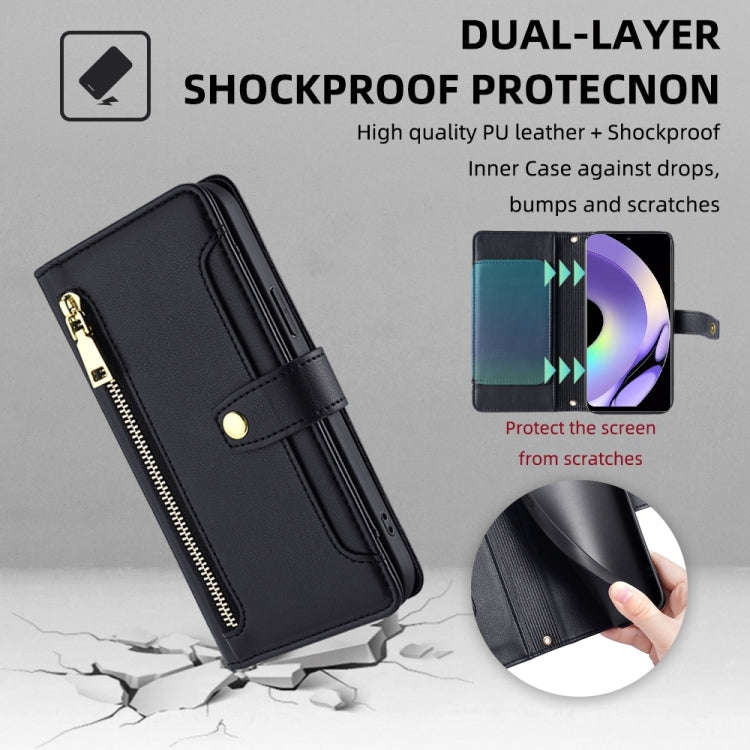 Custodia per telefono in pelle con portafoglio con cerniera a tracolla, For Realme 10 Pro 5G, For Realme GT2 Pro, For vivo X60, For vivo X90
