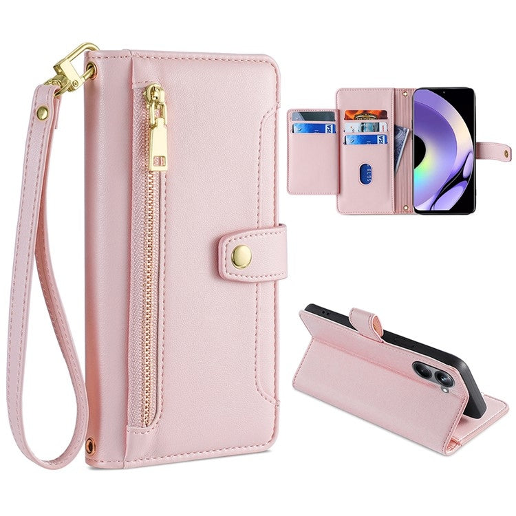 Custodia per telefono in pelle con portafoglio con cerniera a tracolla, For Realme 10 Pro 5G, For Realme GT2 Pro, For vivo X60, For vivo X90