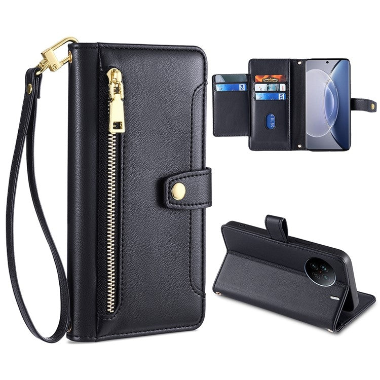 Custodia per telefono in pelle con portafoglio con cerniera a tracolla, For Realme 10 Pro 5G, For Realme GT2 Pro, For vivo X60, For vivo X90