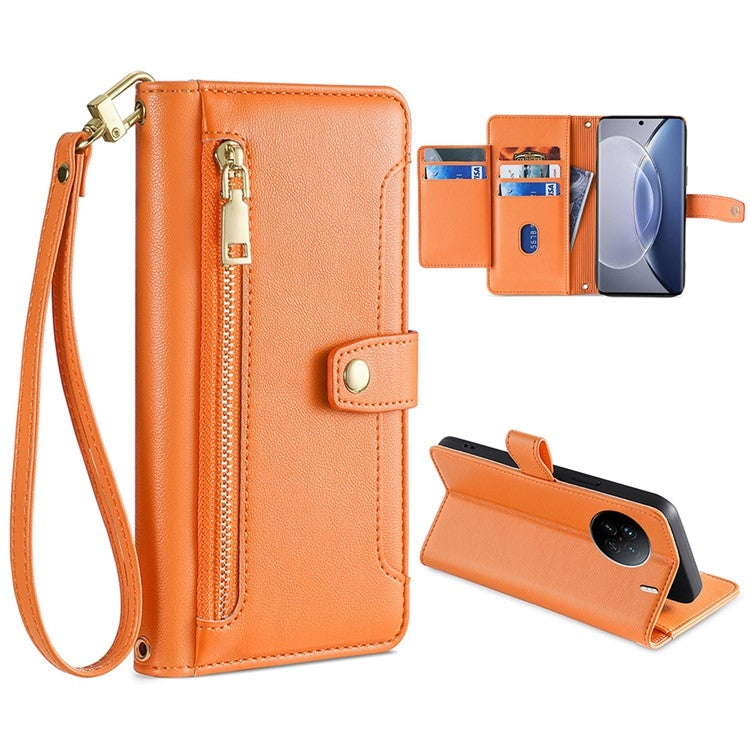 Custodia per telefono in pelle con portafoglio con cerniera a tracolla, For Realme 10 Pro 5G, For Realme GT2 Pro, For vivo X60, For vivo X90