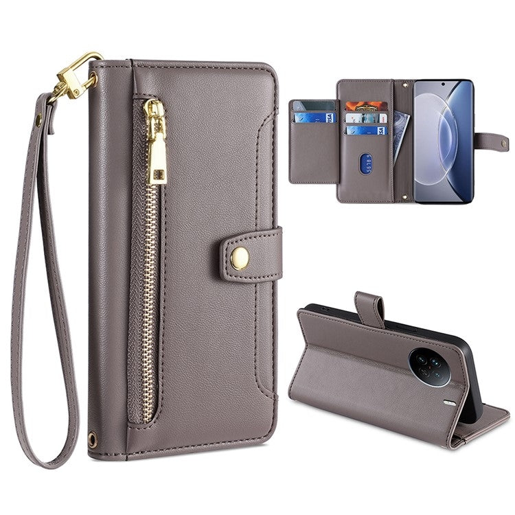 Custodia per telefono in pelle con portafoglio con cerniera a tracolla, For Realme 10 Pro 5G, For Realme GT2 Pro, For vivo X60, For vivo X90