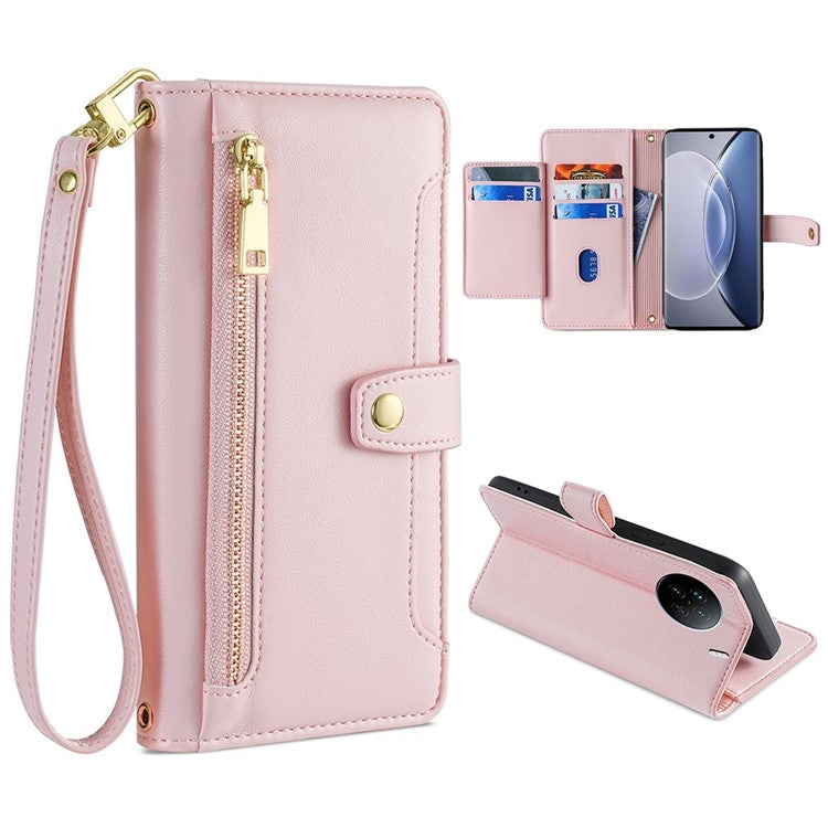 Custodia per telefono in pelle con portafoglio con cerniera a tracolla, For Realme 10 Pro 5G, For Realme GT2 Pro, For vivo X60, For vivo X90