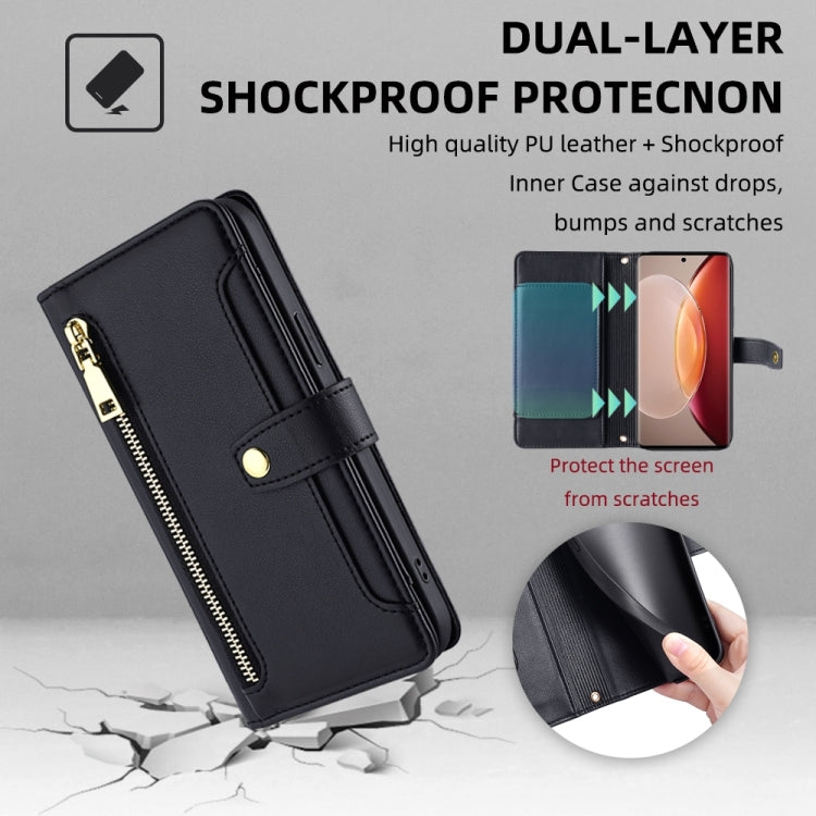 Custodia per telefono in pelle con portafoglio con cerniera a tracolla, For vivo X90 Pro / X90 Pro+, For Google Pixel 7 5G, For Google Pixel 7 Pro, For ASUS Zenfone 9 / Zenfone 9Z