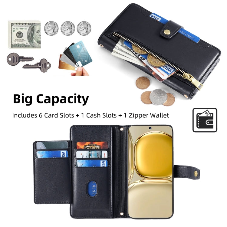 Custodia per telefono in pelle con portafoglio con cerniera a tracolla, For Huawei P50, For Huawei P Smart Z / Enjoy 10 Plus, For Huawei Nova 10 Pro, For Huawei Mate 50