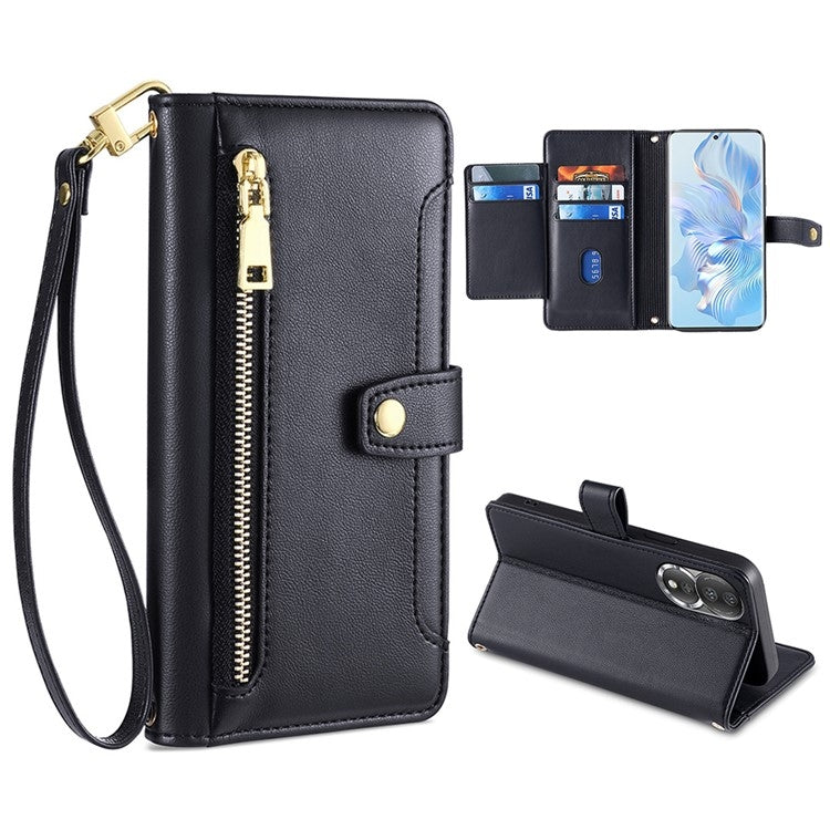 Custodia per telefono in pelle con portafoglio con cerniera a tracolla, For Honor 80, For Honor 10X Lite, For Samsung Galaxy A41, For Samsung Galaxy Note 20 Ultra