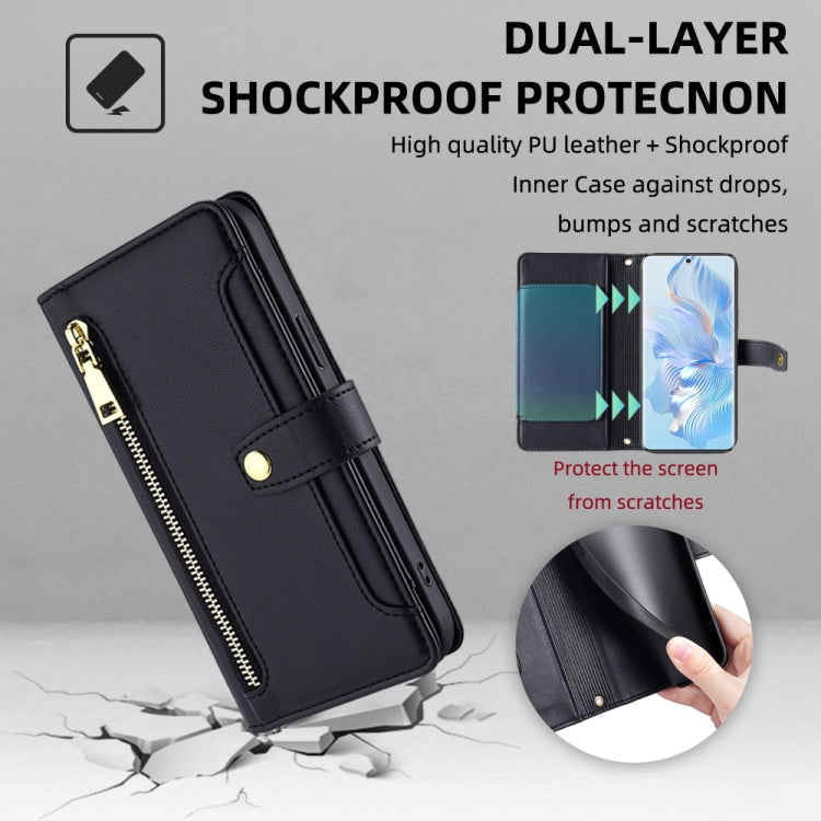 Custodia per telefono in pelle con portafoglio con cerniera a tracolla, For Honor 80, For Honor 10X Lite, For Samsung Galaxy A41, For Samsung Galaxy Note 20 Ultra