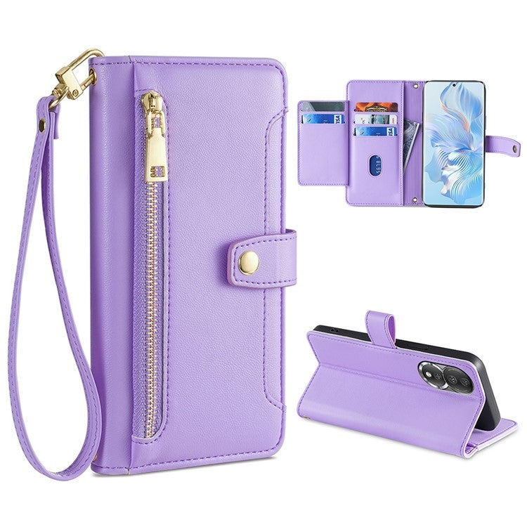 Custodia per telefono in pelle con portafoglio con cerniera a tracolla, For Honor 80, For Honor 10X Lite, For Samsung Galaxy A41, For Samsung Galaxy Note 20 Ultra