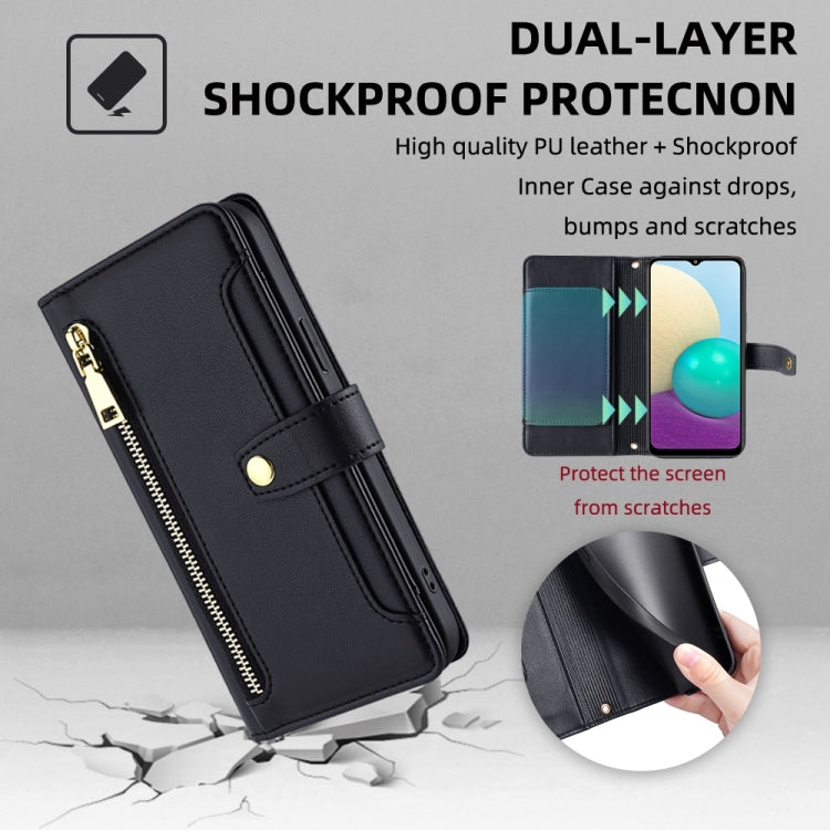 Custodia per telefono in pelle con portafoglio con cerniera a tracolla, For Samsung Galaxy A02, For Samsung Galaxy M13, For Sony Xperia 5 IV, For Sony Xperia Ace III