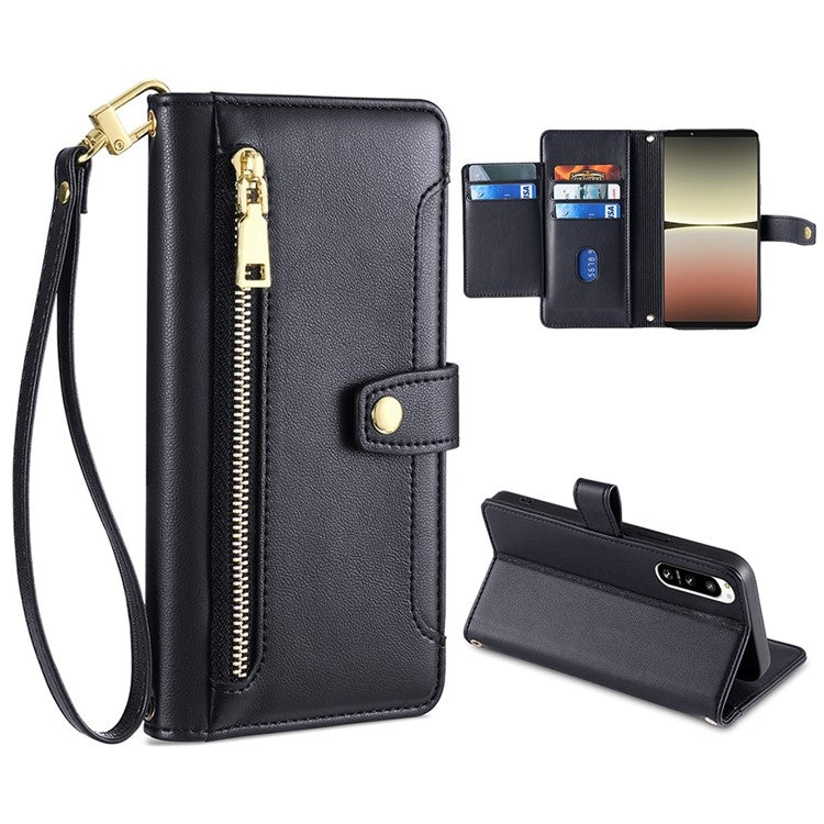 Custodia per telefono in pelle con portafoglio con cerniera a tracolla, For Samsung Galaxy A02, For Samsung Galaxy M13, For Sony Xperia 5 IV, For Sony Xperia Ace III