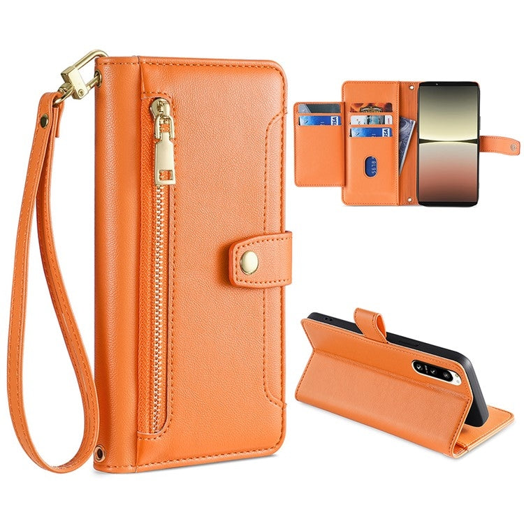 Custodia per telefono in pelle con portafoglio con cerniera a tracolla, For Samsung Galaxy A02, For Samsung Galaxy M13, For Sony Xperia 5 IV, For Sony Xperia Ace III