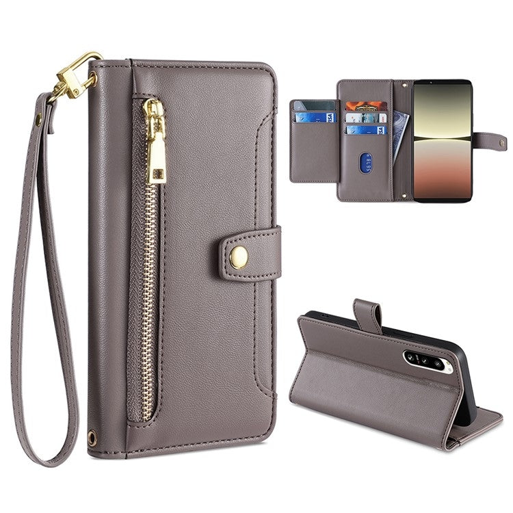 Custodia per telefono in pelle con portafoglio con cerniera a tracolla, For Samsung Galaxy A02, For Samsung Galaxy M13, For Sony Xperia 5 IV, For Sony Xperia Ace III