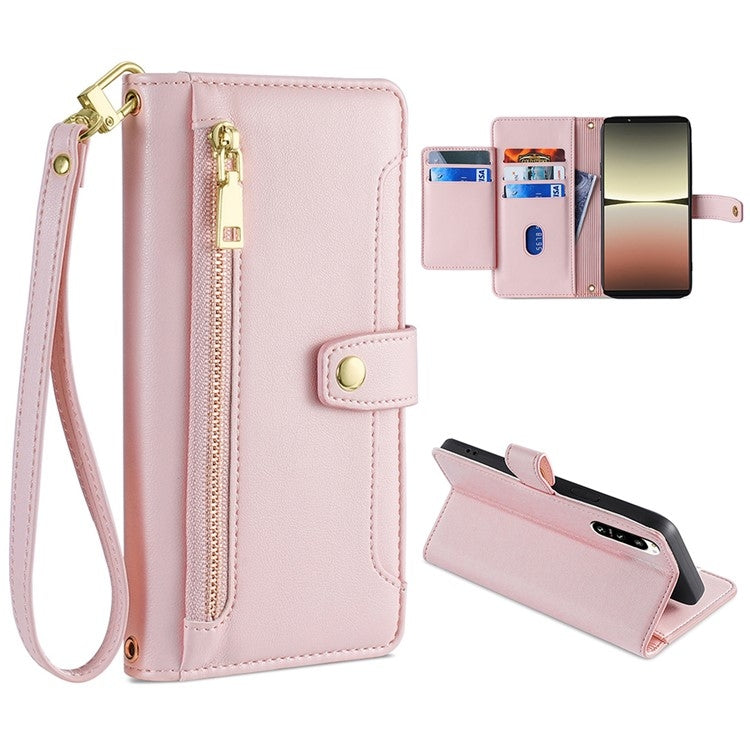 Custodia per telefono in pelle con portafoglio con cerniera a tracolla, For Samsung Galaxy A02, For Samsung Galaxy M13, For Sony Xperia 5 IV, For Sony Xperia Ace III