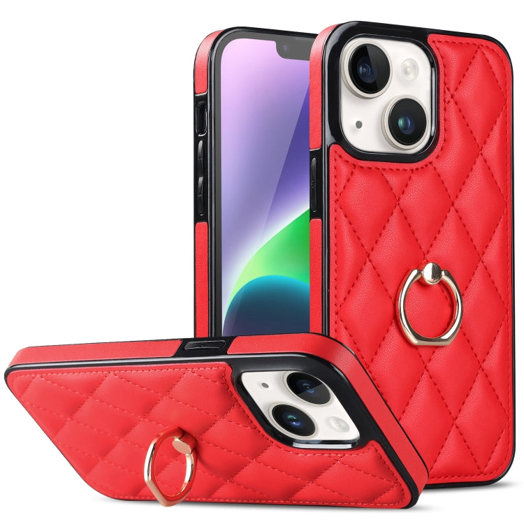 Custodia per telefono in pelle PU romboidale con supporto per anello, For iPhone 14, For iPhone 14 Plus, For iPhone 14 Pro