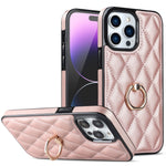 Custodia per telefono in pelle PU romboidale con supporto per anello, For iPhone 14, For iPhone 14 Plus, For iPhone 14 Pro