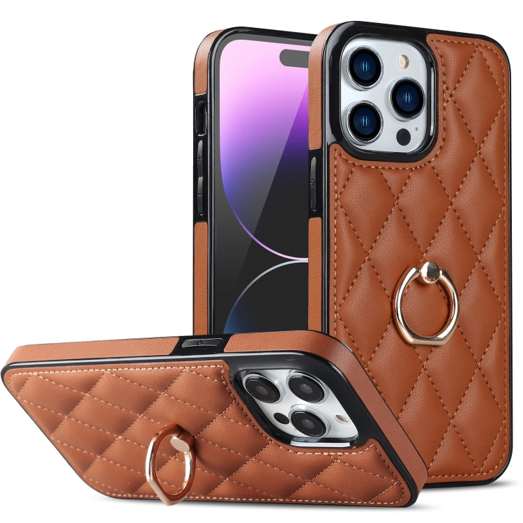 Custodia per telefono in pelle PU romboidale con supporto per anello, For iPhone 14, For iPhone 14 Plus, For iPhone 14 Pro