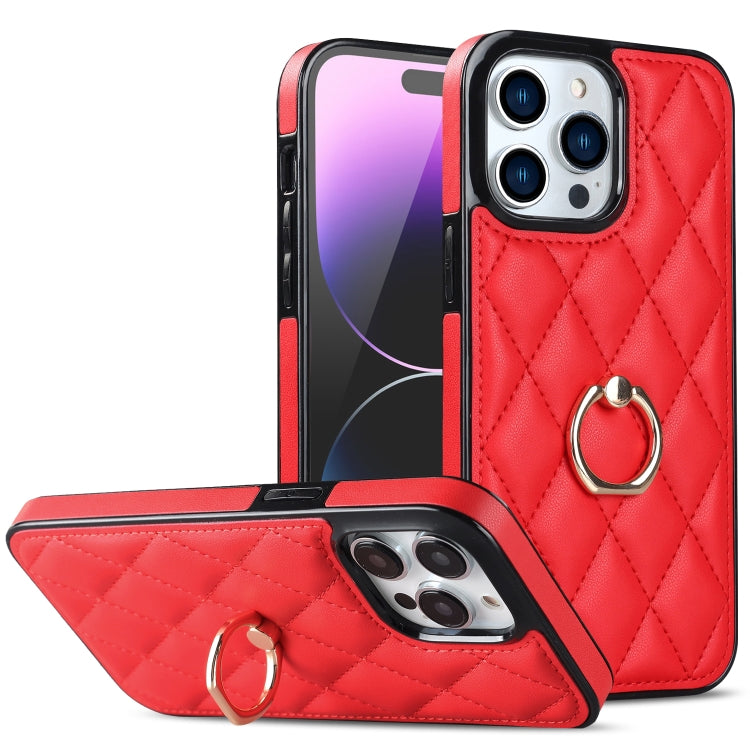 Custodia per telefono in pelle PU romboidale con supporto per anello, For iPhone 14 Pro Max, For iPhone 13 mini, For iPhone 13