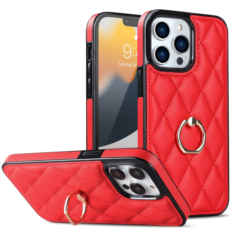 Custodia per telefono in pelle PU romboidale con supporto per anello, For iPhone 13 Pro, For iPhone 13 Pro Max, For iPhone 12 mini
