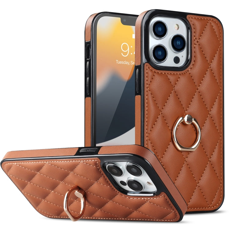 Custodia per telefono in pelle PU romboidale con supporto per anello, For iPhone 12 / 12 Pro, For iPhone 12 Pro Max, For iPhone 11