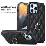 Custodia per telefono in pelle PU romboidale con supporto per anello, For iPhone 12 / 12 Pro, For iPhone 12 Pro Max, For iPhone 11