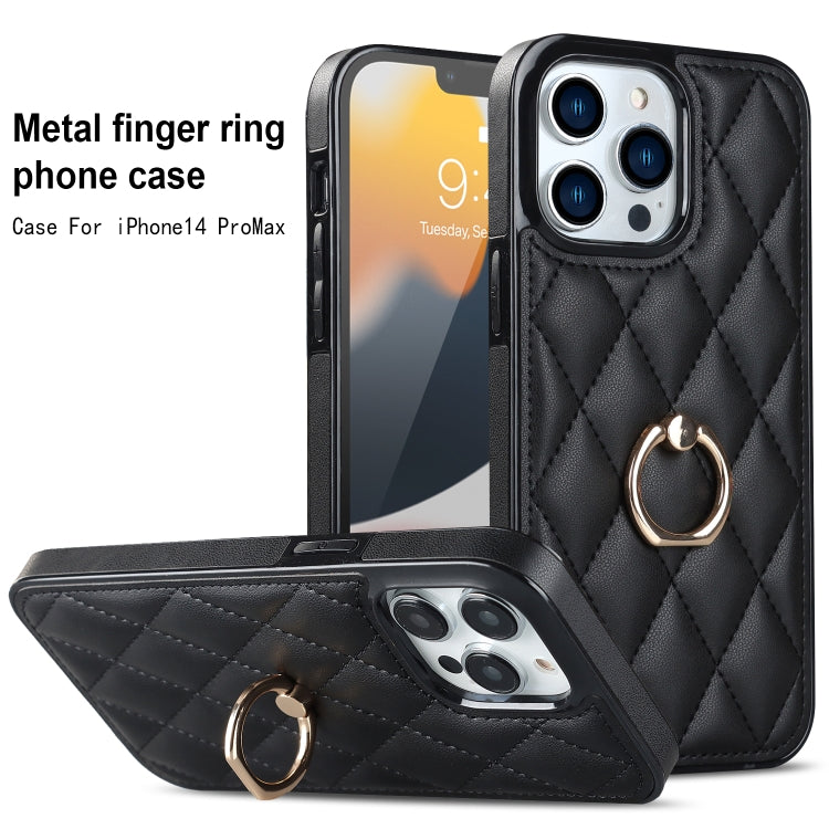 Custodia per telefono in pelle PU romboidale con supporto per anello, For iPhone 12 / 12 Pro, For iPhone 12 Pro Max, For iPhone 11