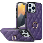Custodia per telefono in pelle PU romboidale con supporto per anello, For iPhone 12 / 12 Pro, For iPhone 12 Pro Max, For iPhone 11
