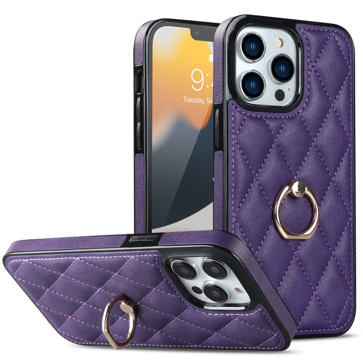 Custodia per telefono in pelle PU romboidale con supporto per anello, For iPhone 12 / 12 Pro, For iPhone 12 Pro Max, For iPhone 11